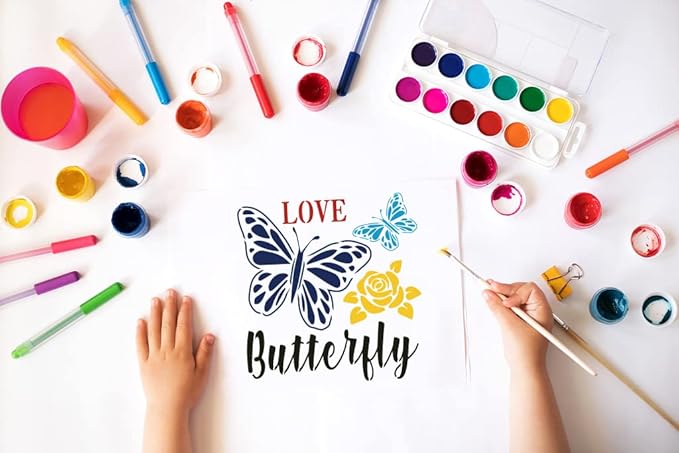 9PCS Large Spring Stencils for Painting on Wood, Wall, Fabric - Words, Flowers, Wreath, Birds, Gnomes Templates for DIY Home Decorations, Paint Wood Signs - Reusable Plastic