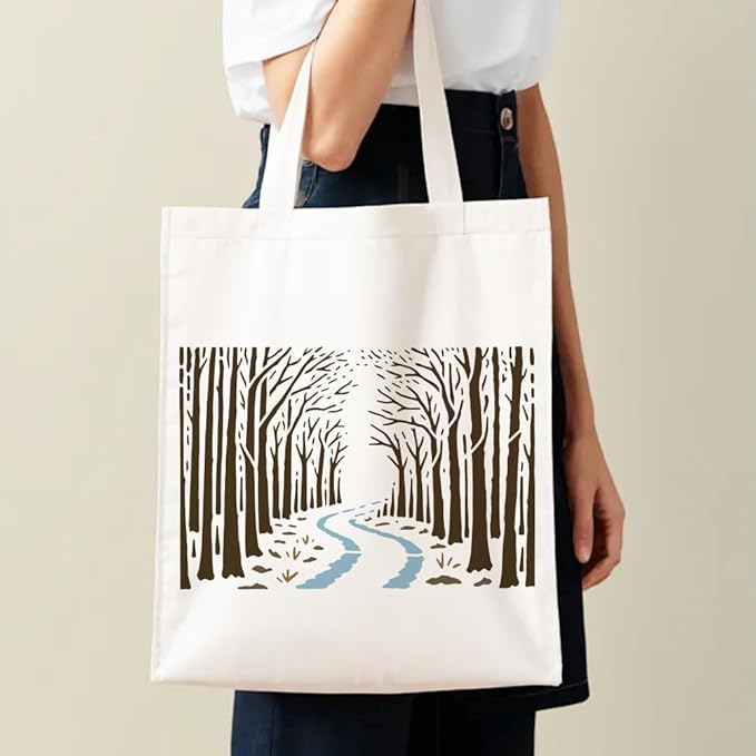 FINGERINSPIRE 4PCS Forsest Painting Stencil with Plastic Brush 8.3x11.7inch Hollowed Trees Grass Drawing Template Pathway in Forsest Stencil Reusable Plant Theme Template for Adults Painting on Wood