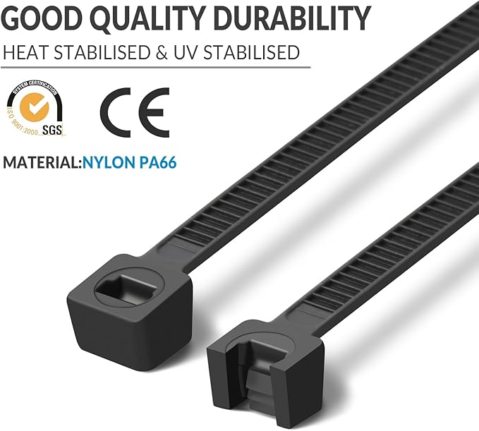 XINGO 18 inch Brown Zip Ties Heavy Duty (100 Pack), Black, 60lb Tensile Strength, UV Resistant Cable Ties for indoor and outdoor use