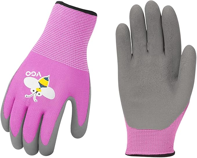 Vgo... 1-Pair Age 7-9 Kids Gardening Gloves, Children Yard Work Gloves, Soft Safety Rubber Gloves (XS, Purple, KID-RB6013)