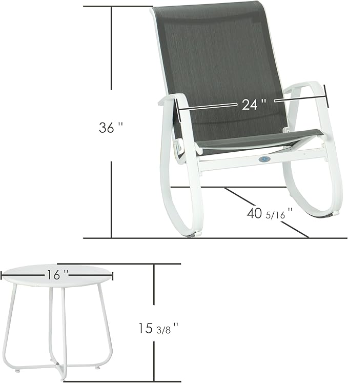 Kozyard Patio Rocking Chair Set of 3, Outdoor Contemporary Patio Rocking Sling Chair with Breathable Mesh Fabric Seat, Powder Coated Aluminum Frame for Patio, Porch, Yard, Garden