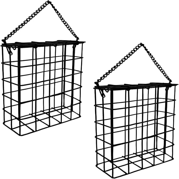 Suet Cake Bird Feeder Hanging Wild Bird Feeder for Outdoor Garden Cages Outside Suet Fruit Capacity Feeders (2 Pcs Black)