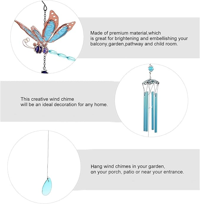 Dragonfly Wind Chimes, Garden Glass Glowing Wind Chimes for Home, Party, Festival Decor, Garden Decoration Indoor/Outdoor,Lifelike Dragonfly Deep Tone Style