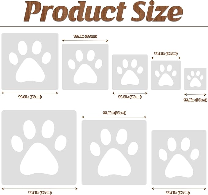 8 PCS Dog Paw Stencils, Animal Paw Paint Stencil Reusable Templates for Painting on Wood, 8 Sizes Bear Paw Plastic Stencils Set for Paper Art Fabric Tile Wall Room Home DIY Craft Decoration