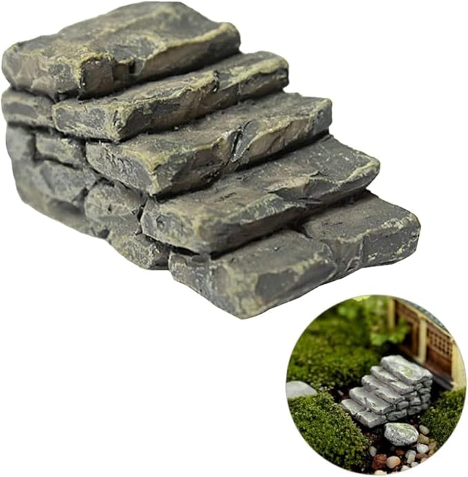 1Pc Miniature Resin Bridge Stair Stone Straight Bridge Stairs Steps Garden Fairy Ornament Flower Pot Plant Micro Landscaping Decor Bonsai Craft Straight Stairs Outdoor Garden Sculptures and Statues