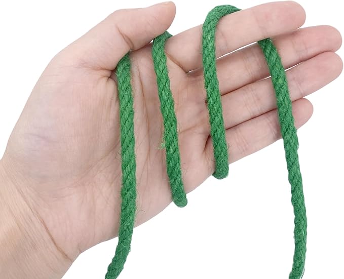 Leecogo 6mm Jute Rope 100 Feet Natural Craft Rope Twine String Perfect for Home Gardening Macrame Arts Crafts DIY Cat Scratching Post Replacement Repairing Recovering Cats Toy Making,Grass Green