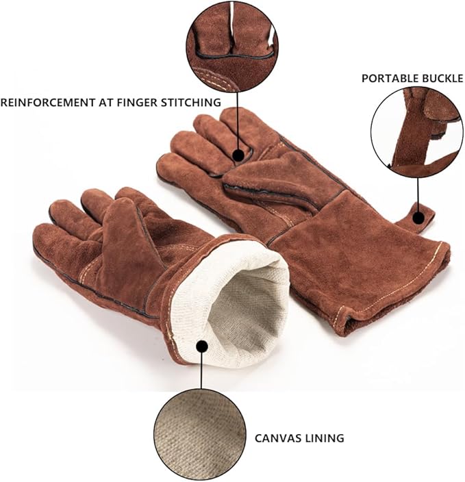 Fireproof Gloves for Fireplace & Fire Pit, Welding Gloves for Men & Women - 14 Inch Heat Resistant Leather Work Gloves (662℉) for MIG/TIG, BBQ, Camping - Premium Cowhide, Durable