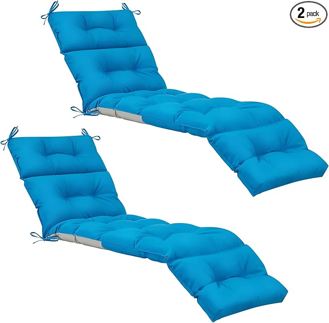 Kigley 2 Pcs Chaise Lounge Cushions 75 x 22 x 5 Inches Soft Lounge Chair Cushion Spring/Summer Seasonal Replacement for Outdoor Indoor Home Office (Light Blue)