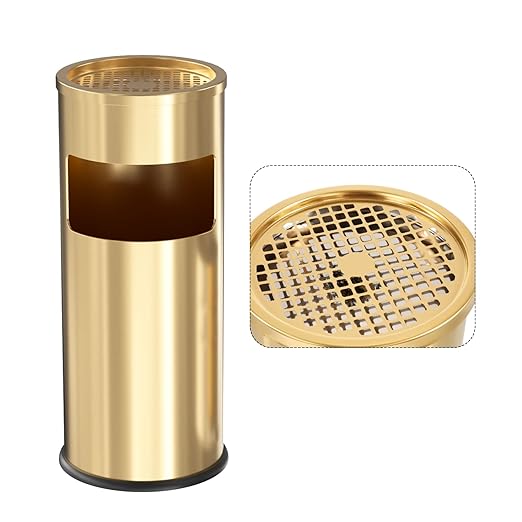 Trash Can Outdoor Waste Container Round Stainless Steel Trash Can with Removable Inner Bucket for Disposal Commercial Waste Container 9.8 x 24-Gold Tone
