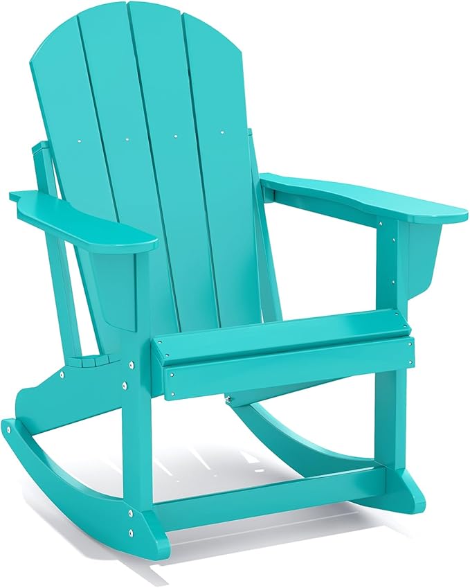GREENVINES Adirondack Rocking Chair | HDPE Plastic | Porch Rocker | Chair for Outdoor Patio Deck | All Weather | Aqua
