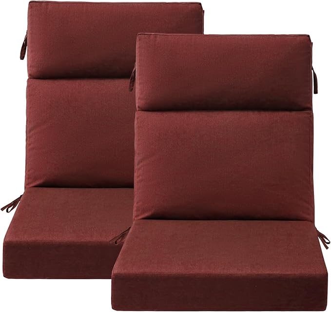 Sunbrella Outdoor High Back Chair Cushion Seat Pads, 44 x 21 Inch Water-Repellent & Fade-Resistant Patio Furniture Cushions with Ties for Adirondack, Rocking Chairs, Spectrum Brick