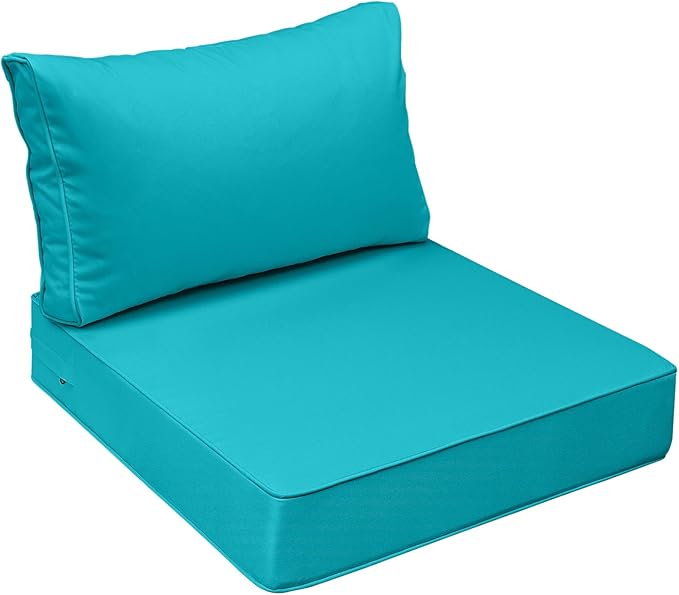 AAAAAcessories Outdoor Seat Cushions for Chairs, Fade-Resistant, Waterproof Patio Furniture Replacement Cushions, 23" x 23" x 5" + 23" x 13.5", Turquoise Blue
