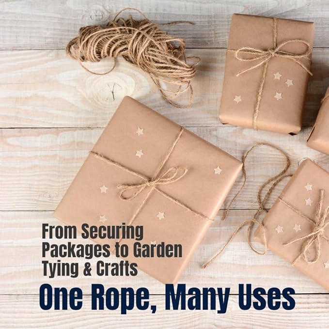 Jute Twine Rope 2mm, 656 Feet, All-Purpose Reinforced Twisted String, for Packing, Gardening, Crafts, and DIY Projects