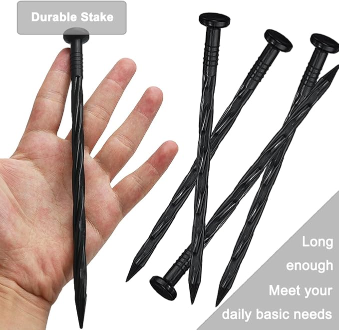 80 Pcs 8 Inch Plastic Edging Nails, Spiral Landscape Fabric Edging Anchoring Stakes Nylon Landscaping Anchoring Spikes Garden Lawn Yard Spikes for Weed Barrier, Paver Edging, Artificial
