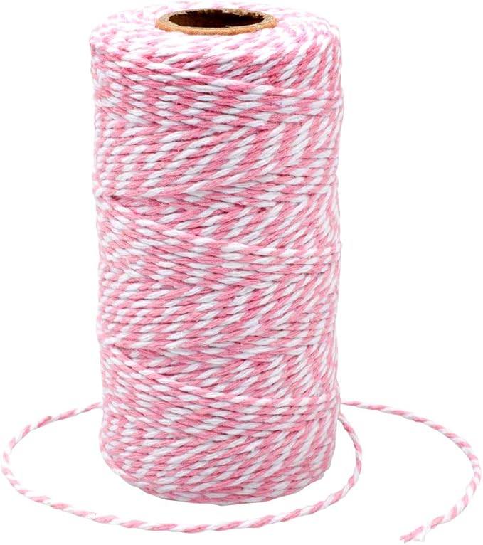 G2PLUS Pink and White Cotton String, 2MM 328 Feet White Pink Cotton Bakers Twine for Crafts, Gift Wrapping, Home Decor, Gift Packaging, Christmas, Mother's Day