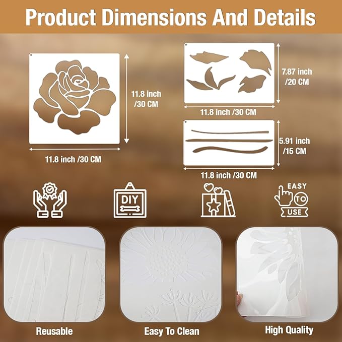 CeeVian Large Flower Stencils for Walls 10 Pieces Floral Templates Drawing Patterns Reusable Flower Stencil Wildflower Stencils for Outdoors Garden Wood Wall Paper Furniture Fabrics DIY Decor