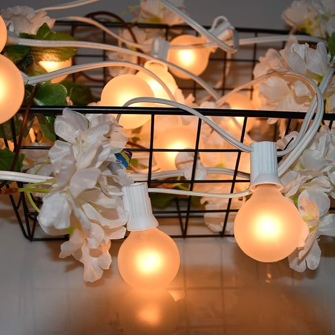 25FT Outdoor String Lights, G40 Frosted White Globe String Lights with 27 Warm White Bulbs, Hanging Patio Lights UL Listed for Indoor Outdoor Backyard Garden Wedding Party Cafe Christmas Decorations
