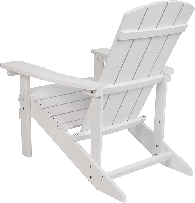 Flash Furniture Charlestown Commercial Grade Indoor/Outdoor Adirondack Chair, Weather Resistant Durable Poly Resin Deck and Patio Seating, White