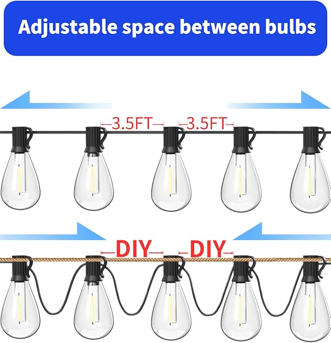 luckystyle 60FT LED Outdoor String Lights with 16+1 Edison Shatterproof Waterproof Bulbs, 2700K Commercial Grade Patio Lights, Heavy Duty Outside Hanging Outdoor Lights for Garden Porch Deck Decor