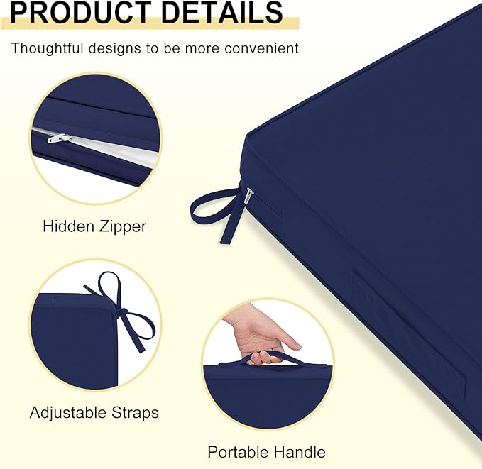 downluxe Outdoor Chair Cushions 24x24 with Removable Cover, Waterproof Patio Furniture Cushions, Deep Seat Cushions for Outdoor Furniture with Backrest for Sofa, Couch and Patio Chairs, Navy