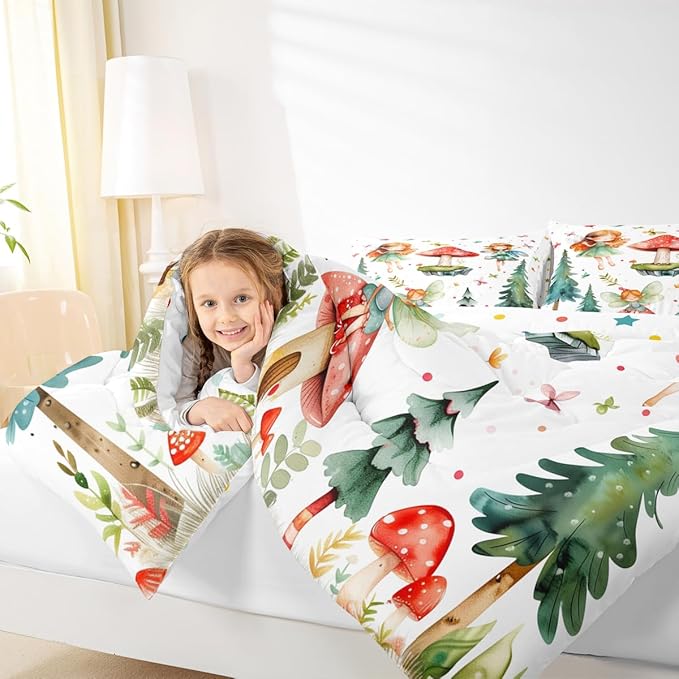 Erosebridal Mushroom & Fairy King Bedding Set - Butterfly Comforter Set for Kids Girls, Whimsical Fairies Garden Quilt | Forest Themed Butterflies Bedroom Decor with 2 Pillowcases