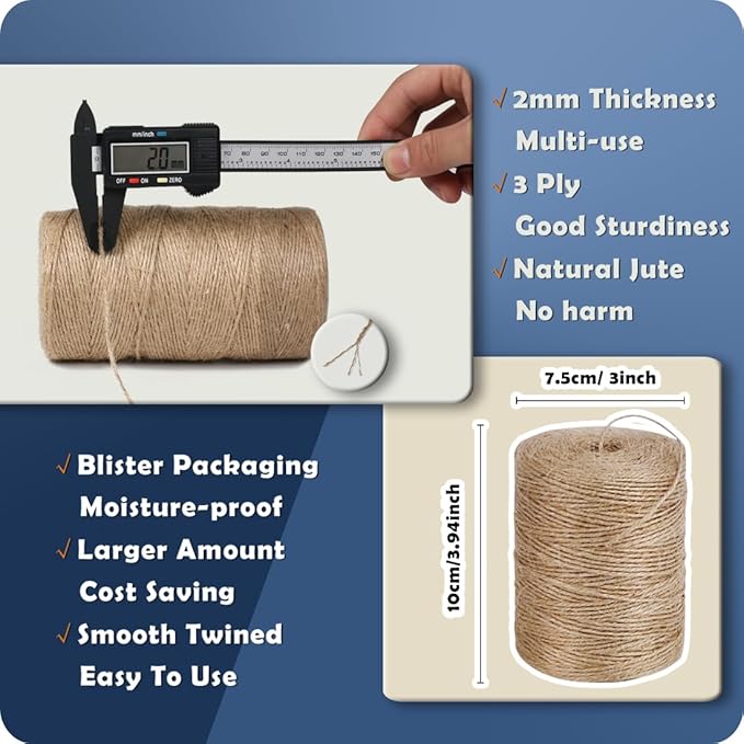 20Pack 2mm Natural Jute Twine String 16000 Feet Long Twine String for Crafting Gardening Gift Wrapping Macrame DIY Home Decor (Brown-800Feet/Roll)