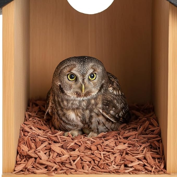 Cedar Screech Owl House Box, Squirrel House Nesting Shelter, Large Cedar Bird House for Outside, Rustic Big Birdhouse,Nesting Shelter Nester Heavy Duty, Stainless Steel Perch,Assemble Needed