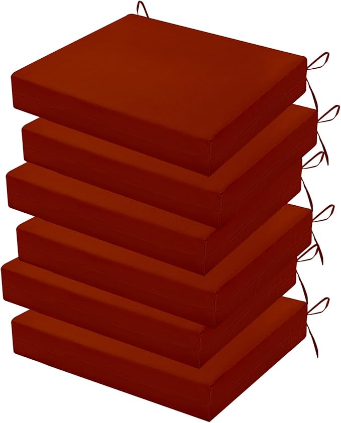 Outdoor Chair Cushions Set of 6, 18.5 x 16 Inch Patio Chair Cushions for Outdoor Furniture, Water Resistant, Non-Slip Ties(Brick Red)