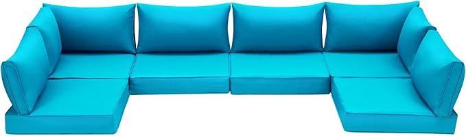 HOMREST Outdoor Replacement Cushions for Patio Furniture,Water-Repellent Sofa Cushion for 6-Seat Rattan Wicker Sectional Patio Conversation Sets,14-Piece Cushions Set for Outdoor Couch（Lake Blue）