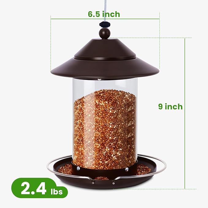 Metal Bird Feeder for Outdoors Hanging, 2.4LB Seed Feeder 360-degree, Weatherproof & Rust-Resistant, Easy to Fill & Clean for Wild Bird Feeders in Backyard & Garden (Brown)