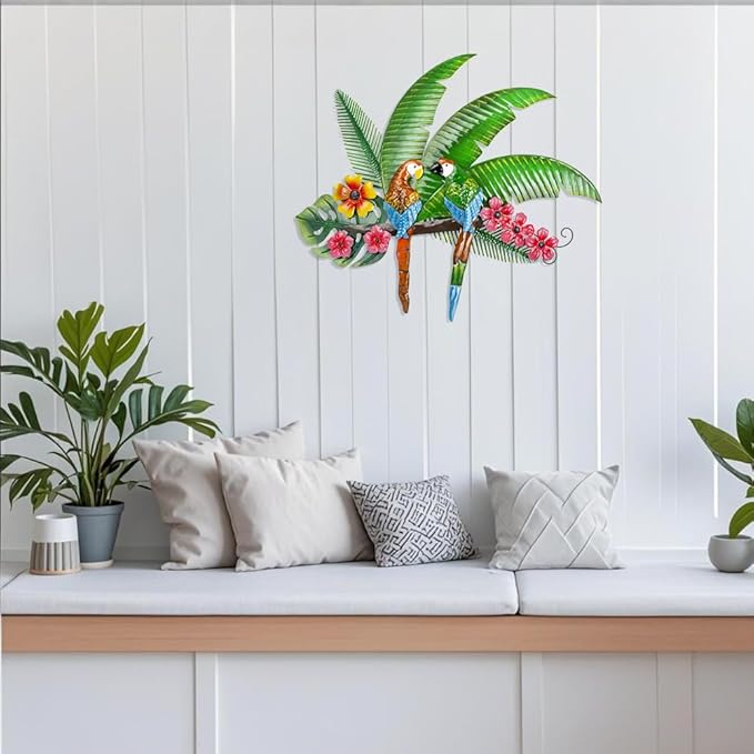 VEWOGARDEN Parrots Wall Decor Large Outdoor Metal Bird Wall Art for Patio Farmhouse Garden Living Room Bedroom Decorations
