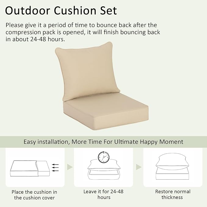 COZYVIDA Outdoor Deep Seat Cushion Set of 2, 24"x24" Seat & 25"x22.5" Back, C0 Water-Resistant Breathable Polyester, UV-Resistant 1000+ Hrs, 30D Foam with Recycled Fiber Fill,Boho Paisley,Beige