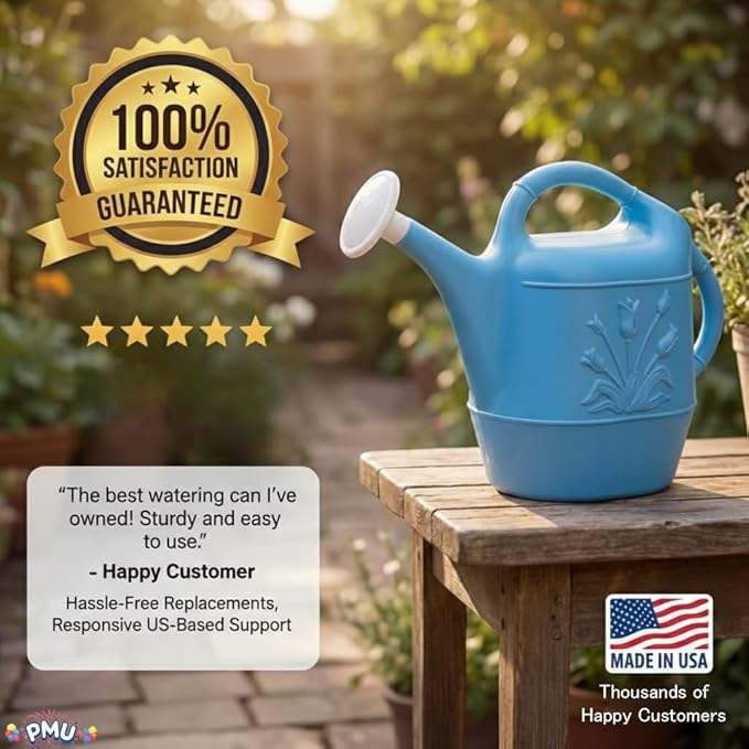 PMU 2 Gallon Watering Can - Garden Watering Can for Indoor & Outdoor Plants - Plastic Water Can with Detachable Sprinkler Head - Large Water Pot, Made in USA - Blue Pkg/1