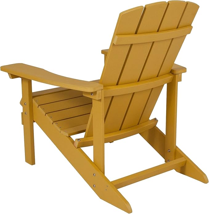 Flash Furniture Charlestown Commercial Grade Indoor/Outdoor Adirondack Chair, Weather Resistant Durable Poly Resin Deck and Patio Seating, Yellow