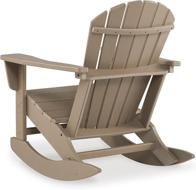 Signature Design by Ashley Sundown Treasure Cottage Weather Resistant Outdoor Rocking Chair with 1 Cup Holder, Light Brown