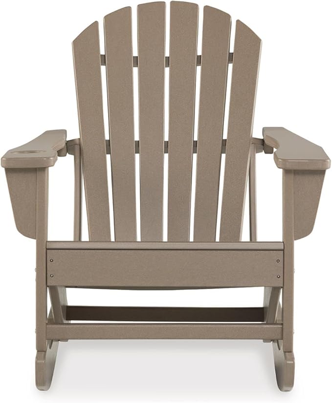Signature Design by Ashley Sundown Treasure Cottage Weather Resistant Outdoor Rocking Chair with 1 Cup Holder, Light Brown