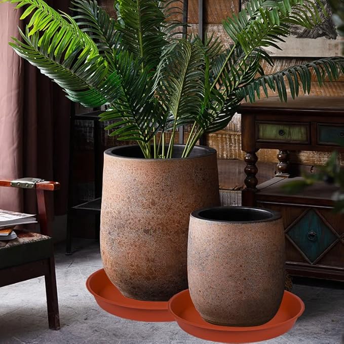 4 Pack of 18 19 inch Plant Saucer, Deep Heavy Duty Plastic Saucer 18" Round, Plant Tray for Pots, Plant Saucers for Indoors, Plant Trays for Planter 17-20" (19 inch, Terracotta)