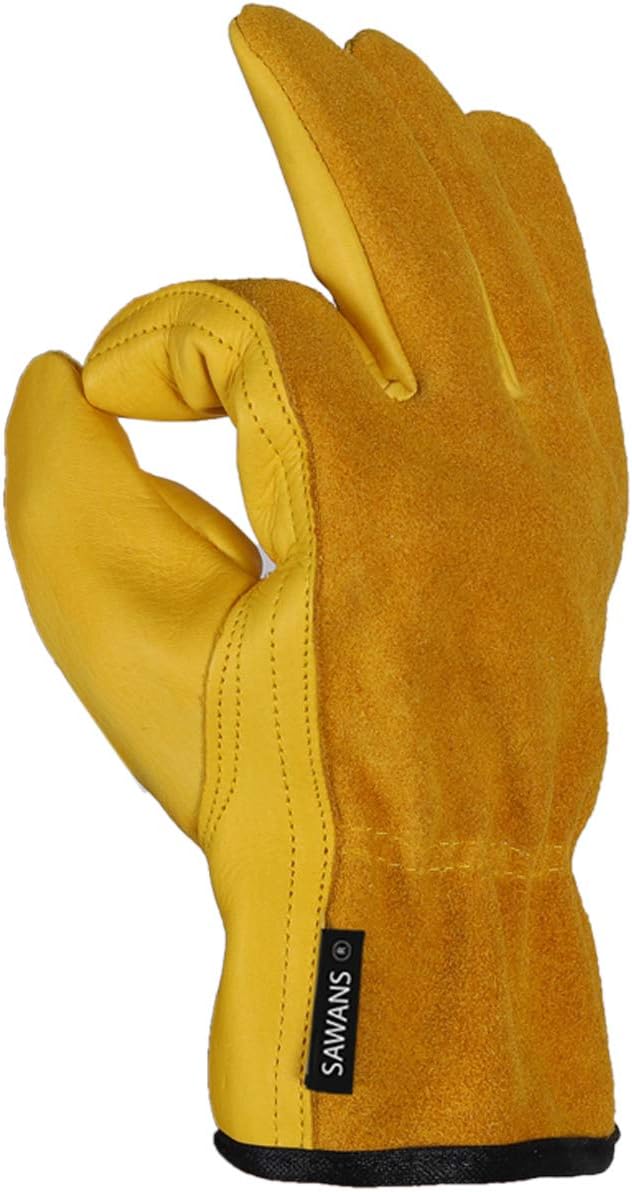 SAWANS Leather Working Gloves Work Gardening Gloves Thorn Proof Garden Heavy Duty Utility Men Women Construction