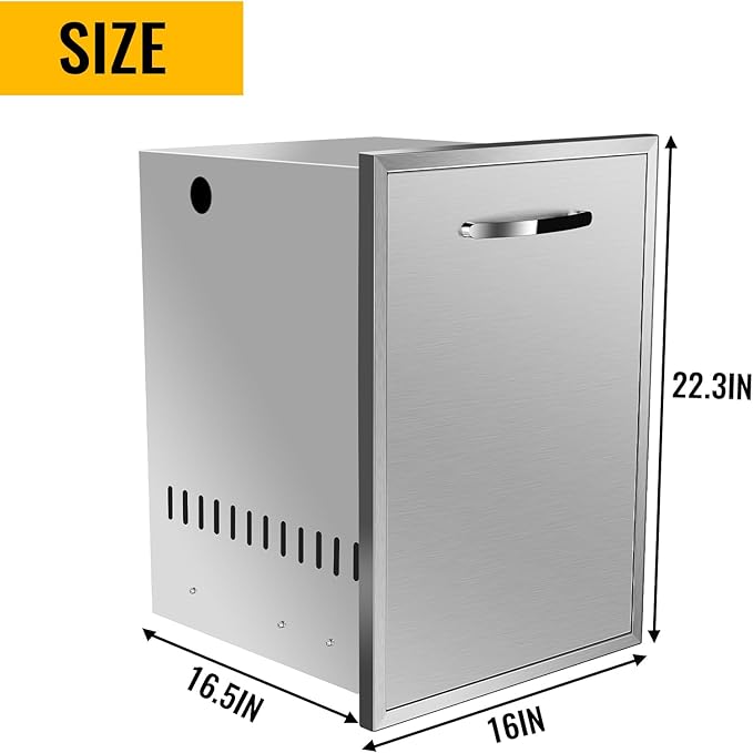 Built-in Double Trash Drawer 16" W x 22.3" H x 18" D, Pull-Out Tray Outdoor Kitchen Stainless Steel Trash Drawer Storage Two Trash Bins for BBQ Island Grill Station