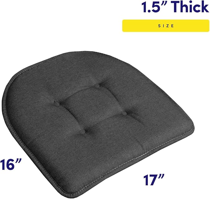 Sweet Home Collection Chair Cushion Memory Foam Pads Tufted Slip Non Skid Rubber Back U-Shaped 17" x 16" Seat Cover, 2 Count (Pack of 1), Charcoal