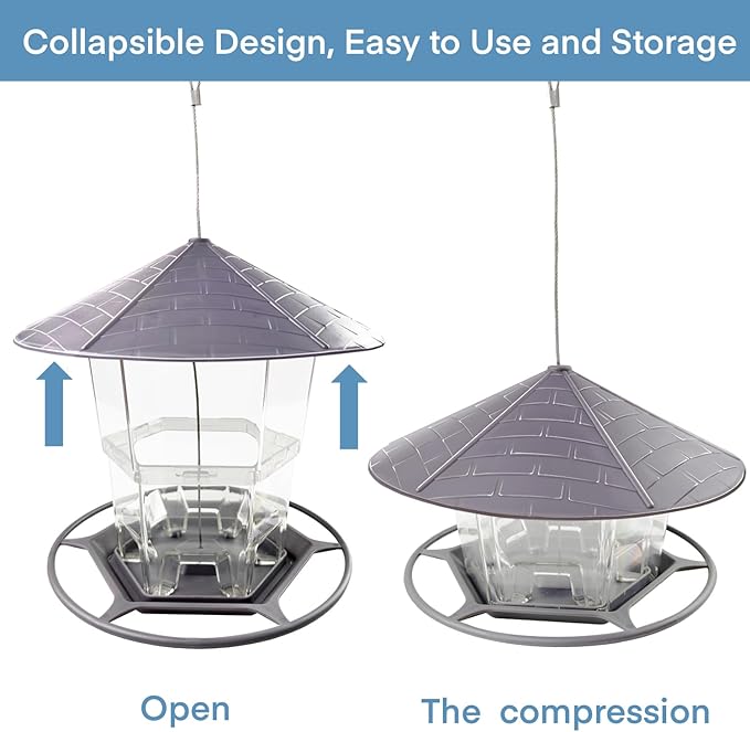Bird Feeders for Outdoors 2 Pack, Adjustable Sturdy Wire and Roof, Plastic Bird Feeder for Garden, Backyard, Terrace