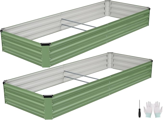 Galvanized Raised Garden Bed Outdoor | Metal Raised Garden Bed for Gardening 2Pack | Large Planter Box for Vegetables Flowers Fruits | Easy Assembly & Safety Design Flower Beds 8x3x1ft Olive Green