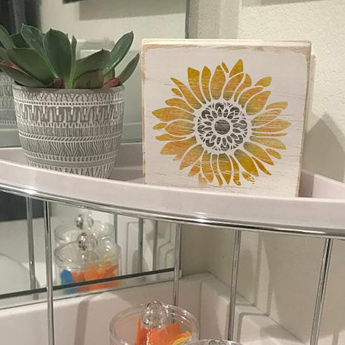 10x10 Inch Boho Sunflower Stencil for Painting on Wood, Canvas, Crafts, Fabric and Furniture - Flower Stencils for Crafts Reusable - Large Stencil for Painting on Walls -DIY Pattern Painting Stencils