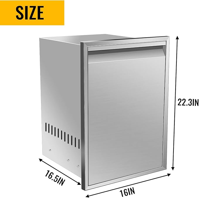 Built-in Double Trash Drawer 16" W x 22.3" H x 18" D, Pull-Out Tray Outdoor Kitchen Stainless Steel Trash Drawer Storage Two Trash Bins for BBQ Island Grill Station