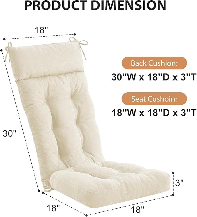 Rocking Chair Cushions Outdoor & Indoor, Patio Glide Porch Outdoor Rocking Chair Cushions Set of 2 with Ties, Seat & Back Cushion for Rocker
