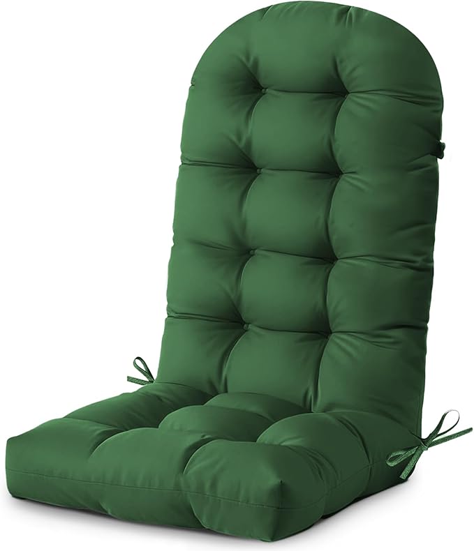 Outdoor/Indoor Adirondack Chair Cushion, Waterproof Outdoor Rocking Chair Cushion with Ties, Tufted Replacement Seat Cushions for Outdoor Furniture, Green