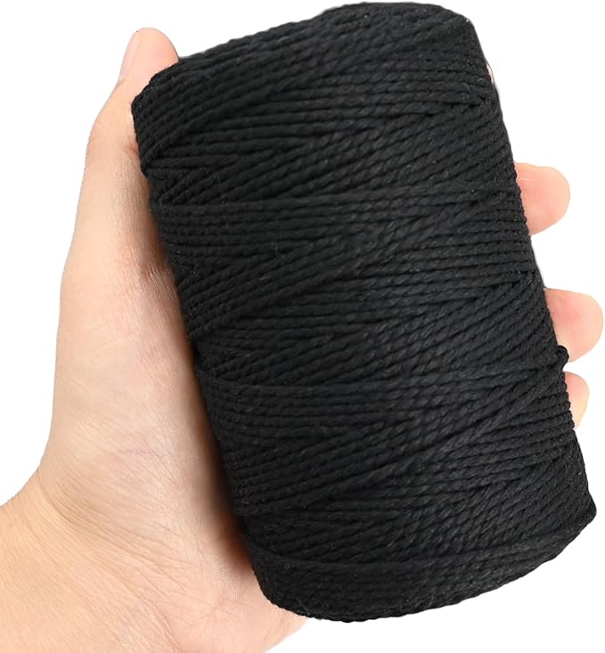 Twine String,500 Feet Cotton Butchers Twine String Cooking Kitchen Twine for Crafts Roasting Gift Wrapping DIY Decoration Gardening Packing Materials,Black