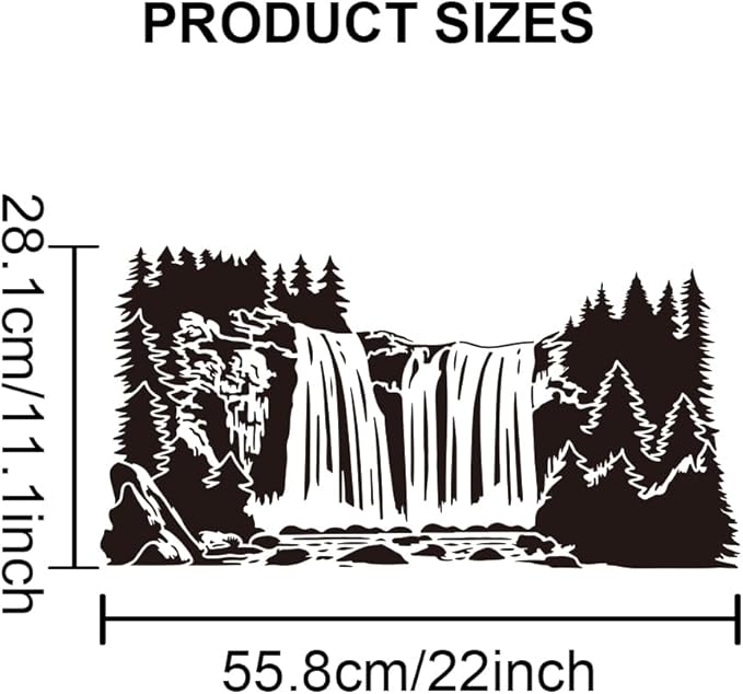 MAYJOYDIY 2pcs Waterfall Scenery Stencil Splicing Patterns 22×11inch Large Forest Mountain Landscape Stencil with Paint Brush Natural Scenery 11.8×11.8inch Drawing Template for Wood Walls Canvas