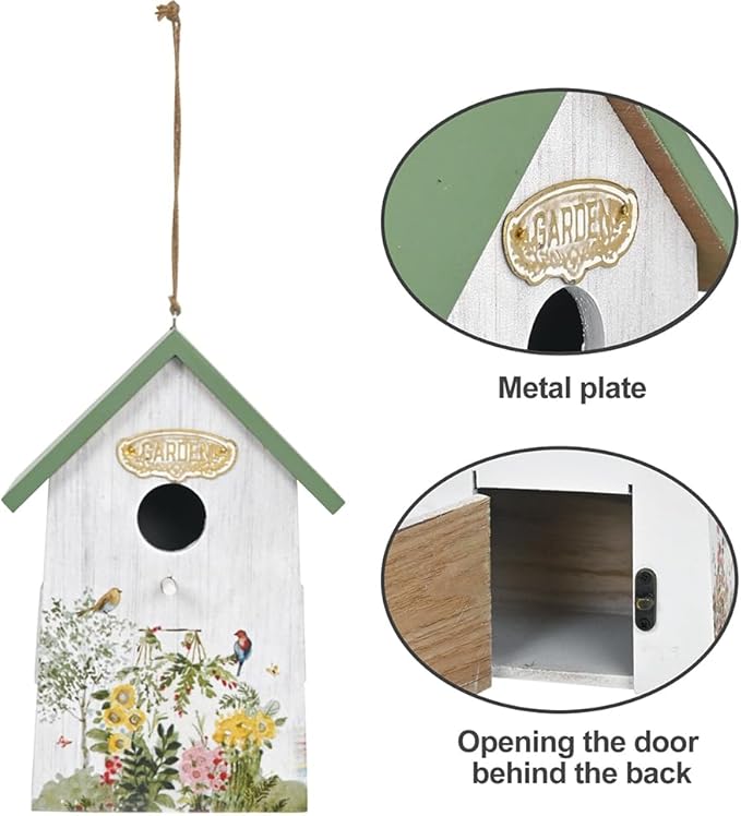 Wooden Humming Bird Houses for Outside Hanging Birdhouses for Outdoors Unique Bird Nest for Hummingbird, Bluebird, Wren, Chickadee, Sparrow, Decorative Garden Bird House for Bird Lover