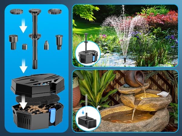 Biling Solar Pond Filter for Small Pond, 8W Solar Water Fountain with 3600mAh Battery, Clean Water Creat Water Features for Outdoor Pond Water Feature, Work Stable in Daytime